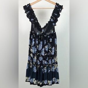Black Floral Ruffle V-Neck Women’s Dress